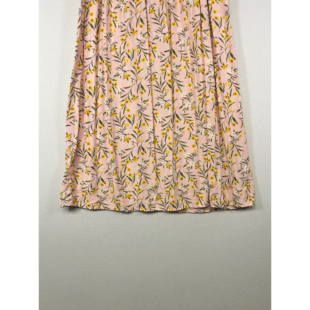 Floral Cottagecore Old Navy Womens LG Pink Floral Smocked High Waist Midi Skirt - Picture 5 of 9